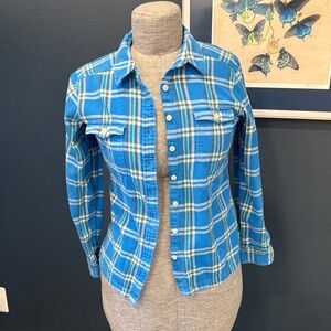 Patagonia Fjord Blue Plaid Button-Up Shirt Women’s 10 Organic Cotton